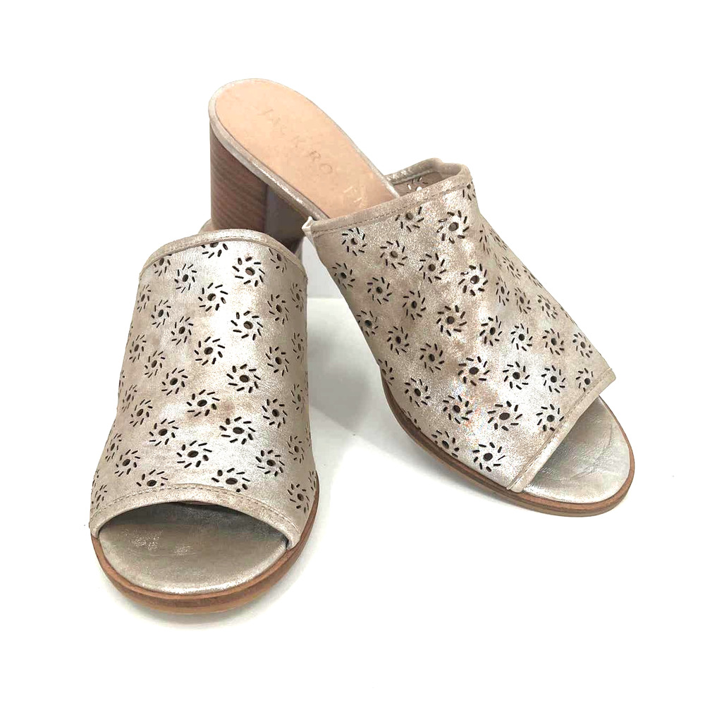 Jack Rogers Ronnie Perforated Block Heel Mules In Silver Leather